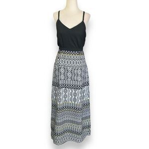 J.Crew Maxi Dress Black White Flowy Aztec Print Sleeveless Spaghetti Strap Skirt